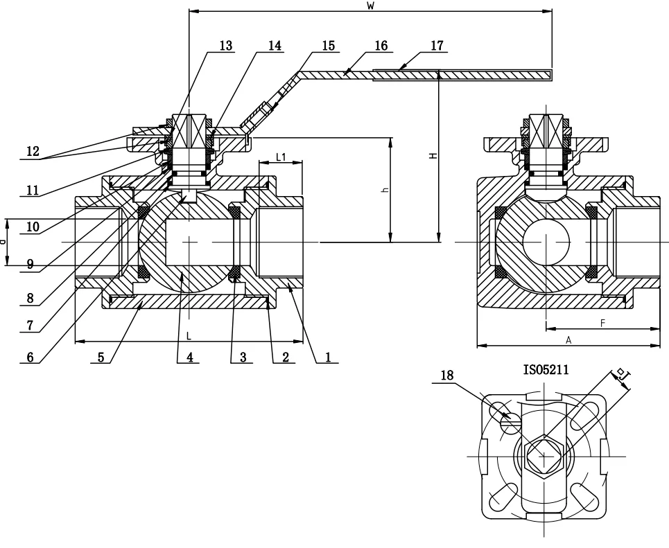 3 way Stainless Steel Ball Valve Dimensions